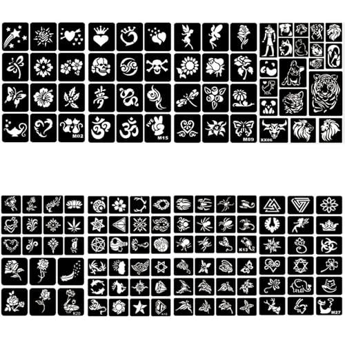 761-Piece Temporary Tattoo Stencils Kit – 20 Sheets of Henna & Glitter Tattoo Stencils for Face and Body, Perfect for Birthdays, Halloween, Christmas, and Party Favors - görsel 4