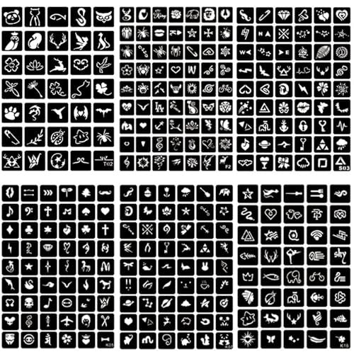 761-Piece Temporary Tattoo Stencils Kit – 20 Sheets of Henna & Glitter Tattoo Stencils for Face and Body, Perfect for Birthdays, Halloween, Christmas, and Party Favors - görsel 8