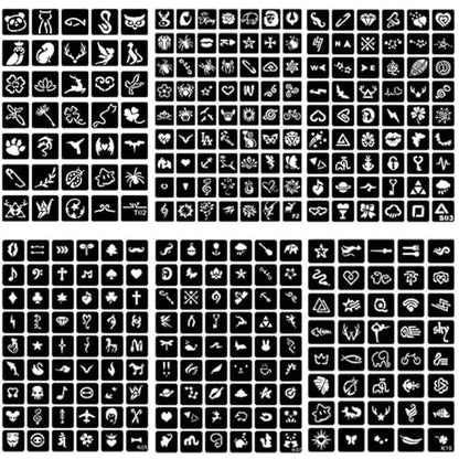 761-Piece Temporary Tattoo Stencils Kit – 20 Sheets of Henna & Glitter Tattoo Stencils for Face and Body, Perfect for Birthdays, Halloween, Christmas, and Party Favors
