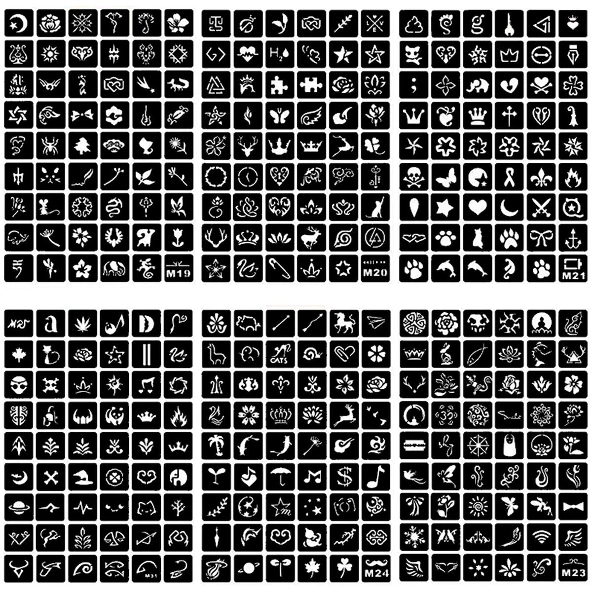 761-Piece Temporary Tattoo Stencils Kit – 20 Sheets of Henna & Glitter Tattoo Stencils for Face and Body, Perfect for Birthdays, Halloween, Christmas, and Party Favors - görsel 5