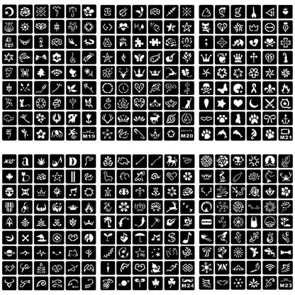 761-Piece Temporary Tattoo Stencils Kit – 20 Sheets of Henna & Glitter Tattoo Stencils for Face and Body, Perfect for Birthdays, Halloween, Christmas, and Party Favors
