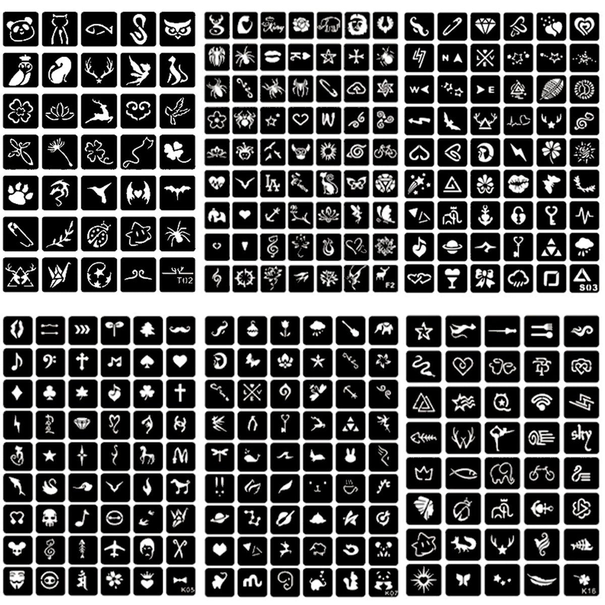 761-Piece Temporary Tattoo Stencils Kit – 20 Sheets of Henna & Glitter Tattoo Stencils for Face and Body, Perfect for Birthdays, Halloween, Christmas, and Party Favors - görsel 7