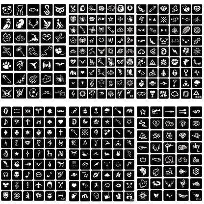 761-Piece Temporary Tattoo Stencils Kit – 20 Sheets of Henna & Glitter Tattoo Stencils for Face and Body, Perfect for Birthdays, Halloween, Christmas, and Party Favors