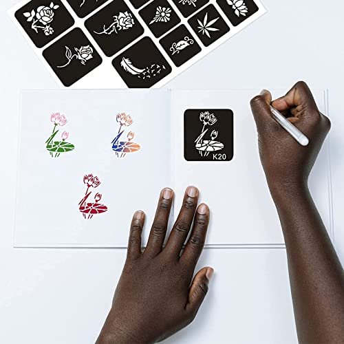 761-Piece Temporary Tattoo Stencils Kit – 20 Sheets of Henna & Glitter Tattoo Stencils for Face and Body, Perfect for Birthdays, Halloween, Christmas, and Party Favors - görsel 12