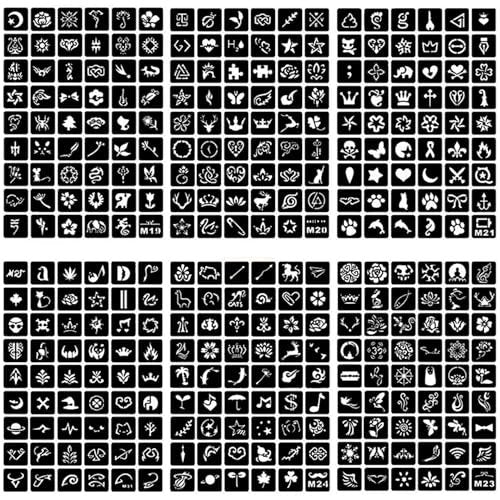 761-Piece Temporary Tattoo Stencils Kit – 20 Sheets of Henna & Glitter Tattoo Stencils for Face and Body, Perfect for Birthdays, Halloween, Christmas, and Party Favors - görsel 6