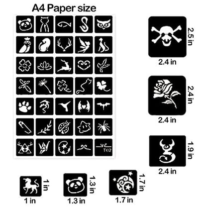761-Piece Temporary Tattoo Stencils Kit – 20 Sheets of Henna & Glitter Tattoo Stencils for Face and Body, Perfect for Birthdays, Halloween, Christmas, and Party Favors