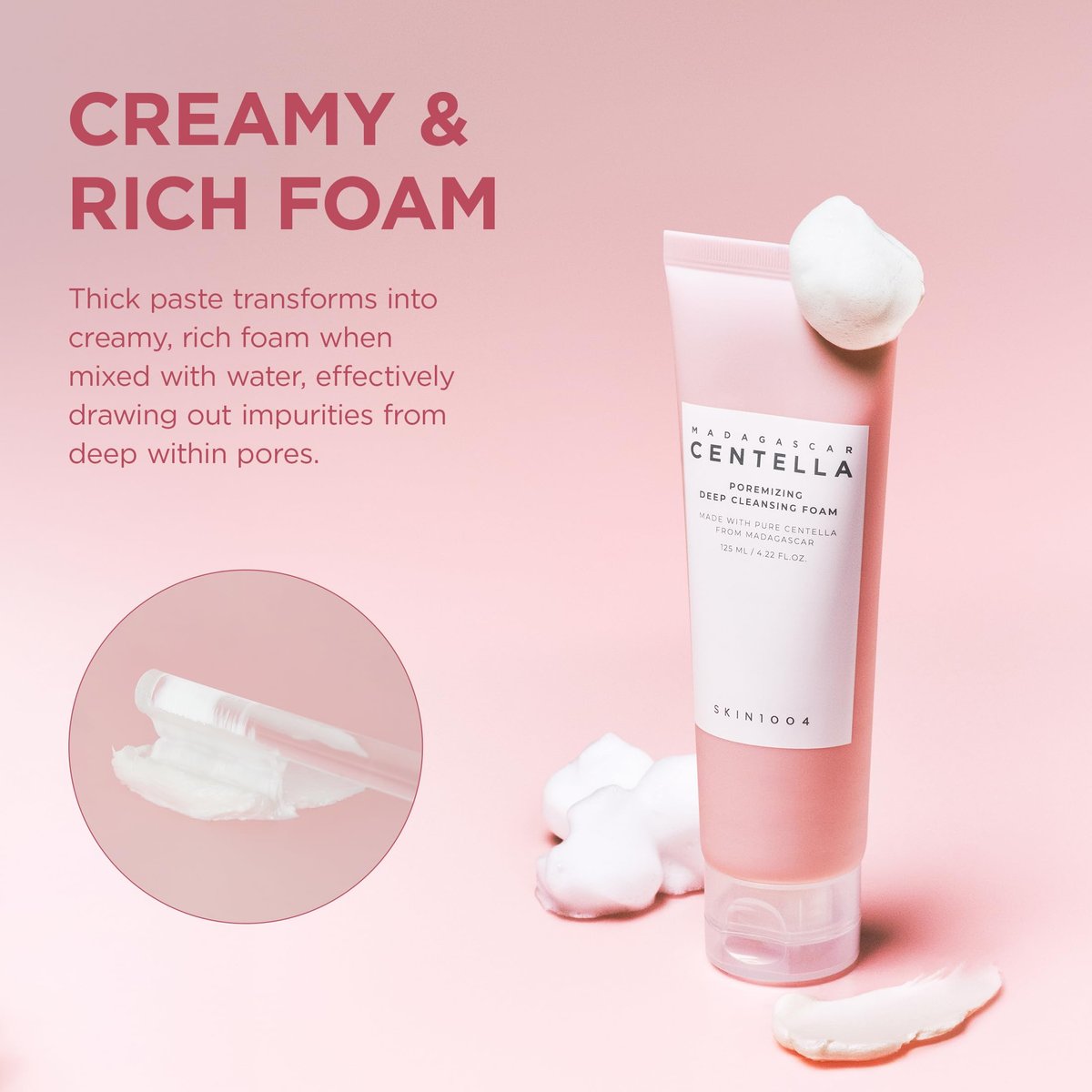 SKIN1004 Poremizing Deep Cleansing Foam with Himalayan Pink Salt & Centella Asiatica - 4.23 fl.oz (125ml) Korean Face Cleanser for Pore Care Avelisse