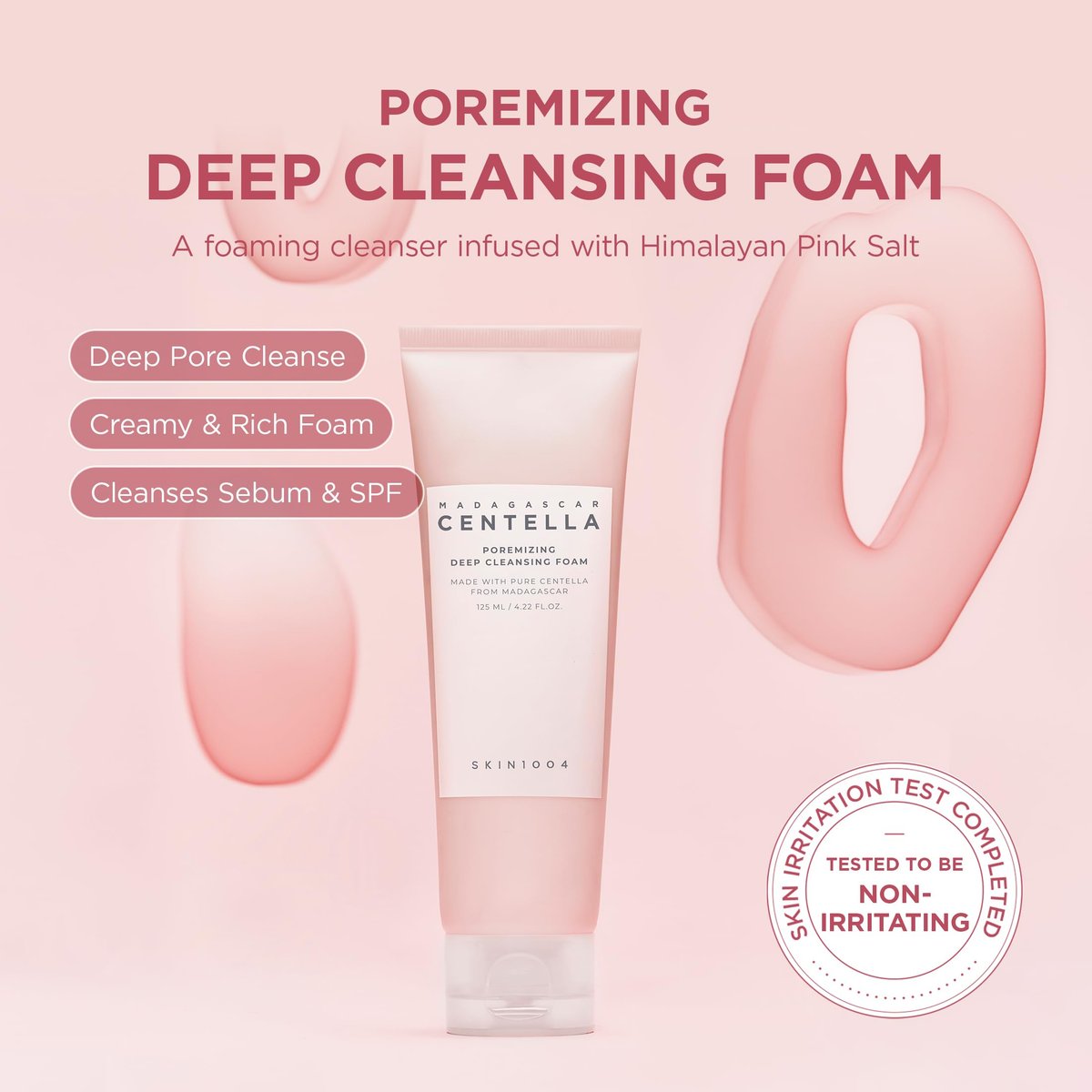 SKIN1004 Poremizing Deep Cleansing Foam with Himalayan Pink Salt & Centella Asiatica - 4.23 fl.oz (125ml) Korean Face Cleanser for Pore Care Avelisse