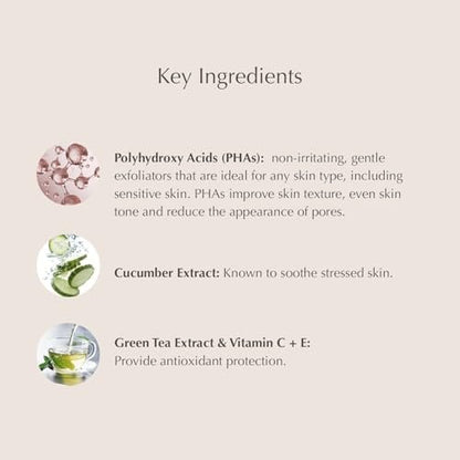 EXUVIANCE Gentle Daily Exfoliating Face Pads with PHA, Vitamin C & E, Green Tea & Cucumber Extracts, 60 Pads Avelisse