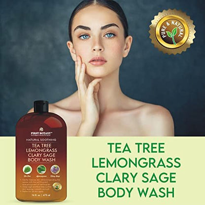 First Botany All Natural Body Wash - Tea Tree, Lemongrass, Clary Sage - Fights Body Odor, Athlete's Foot, Jock Itch, Dandruff, Acne, Eczema - Shower Gel for Women & Men - 16 fl oz Avelisse