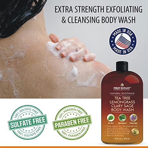 First Botany All Natural Body Wash - Tea Tree, Lemongrass, Clary Sage - Fights Body Odor, Athlete's Foot, Jock Itch, Dandruff, Acne, Eczema - Shower Gel for Women & Men - 16 fl oz Avelisse