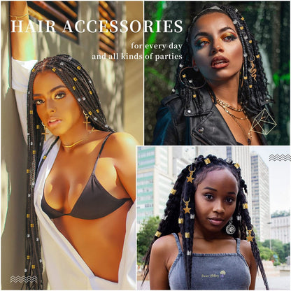 Vaikby 201PCS Gold and Silver Hair Jewelry Beads for Braids – Metal Hair Rings, Dreadlock Accessories, Braid Cuffs & Charms Set