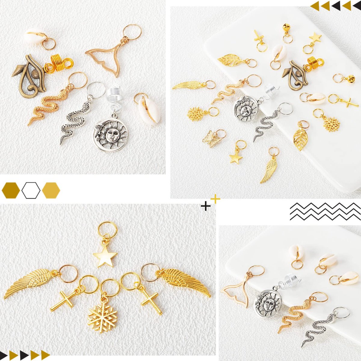 Vaikby 201PCS Gold and Silver Hair Jewelry Beads for Braids – Metal Hair Rings, Dreadlock Accessories, Braid Cuffs & Charms Set - görsel 12