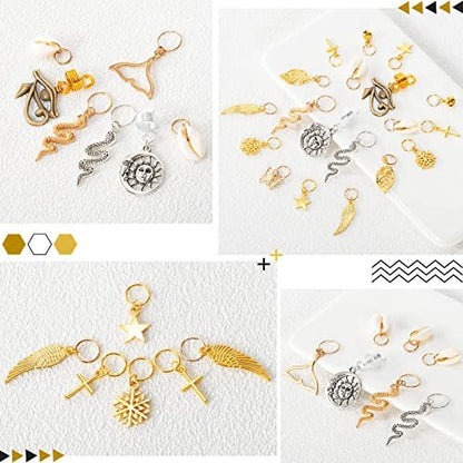 Vaikby 201PCS Gold and Silver Hair Jewelry Beads for Braids – Metal Hair Rings, Dreadlock Accessories, Braid Cuffs & Charms Set