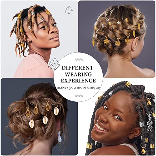 Vaikby 201PCS Gold and Silver Hair Jewelry Beads for Braids – Metal Hair Rings, Dreadlock Accessories, Braid Cuffs & Charms Set - görsel 5