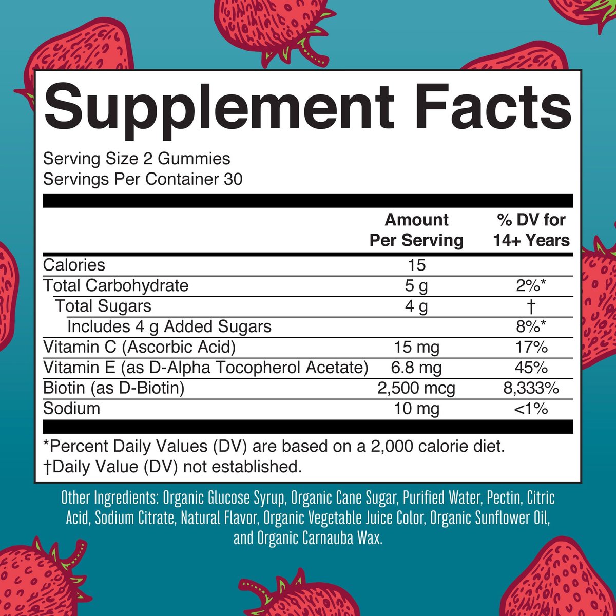 MaryRuth's USDA Organic Hair Skin and Nail Gummies - 2500 mcg Biotin with Vitamin C & E - 60 Count Avelisse