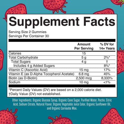 MaryRuth's USDA Organic Hair Skin and Nail Gummies - 2500 mcg Biotin with Vitamin C & E - 60 Count Avelisse