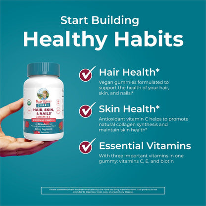 MaryRuth's USDA Organic Hair Skin and Nail Gummies - 2500 mcg Biotin with Vitamin C & E - 60 Count Avelisse