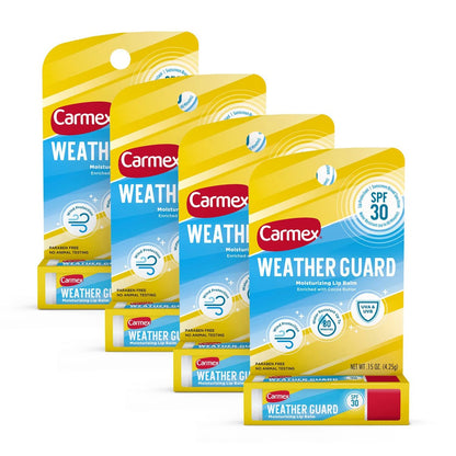 Carmex Weather Guard Moisturizing Lip Balm Stick SPF 30, 4 Count (4 Packs of 1)