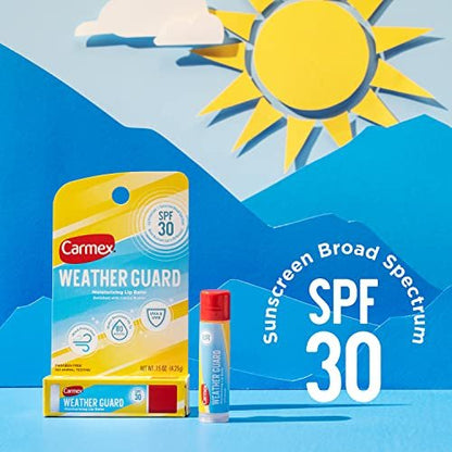 Carmex Weather Guard Moisturizing Lip Balm Stick SPF 30, 4 Count (4 Packs of 1)