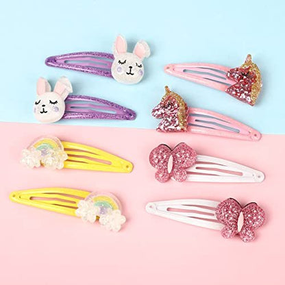 Wingchold 16-Piece Unicorn, Butterfly, Flower, Rabbit Hair Clips Set - Sparkly Rainbow Hair Accessories for Toddlers & Kids, Party Favors & Birthday Gifts