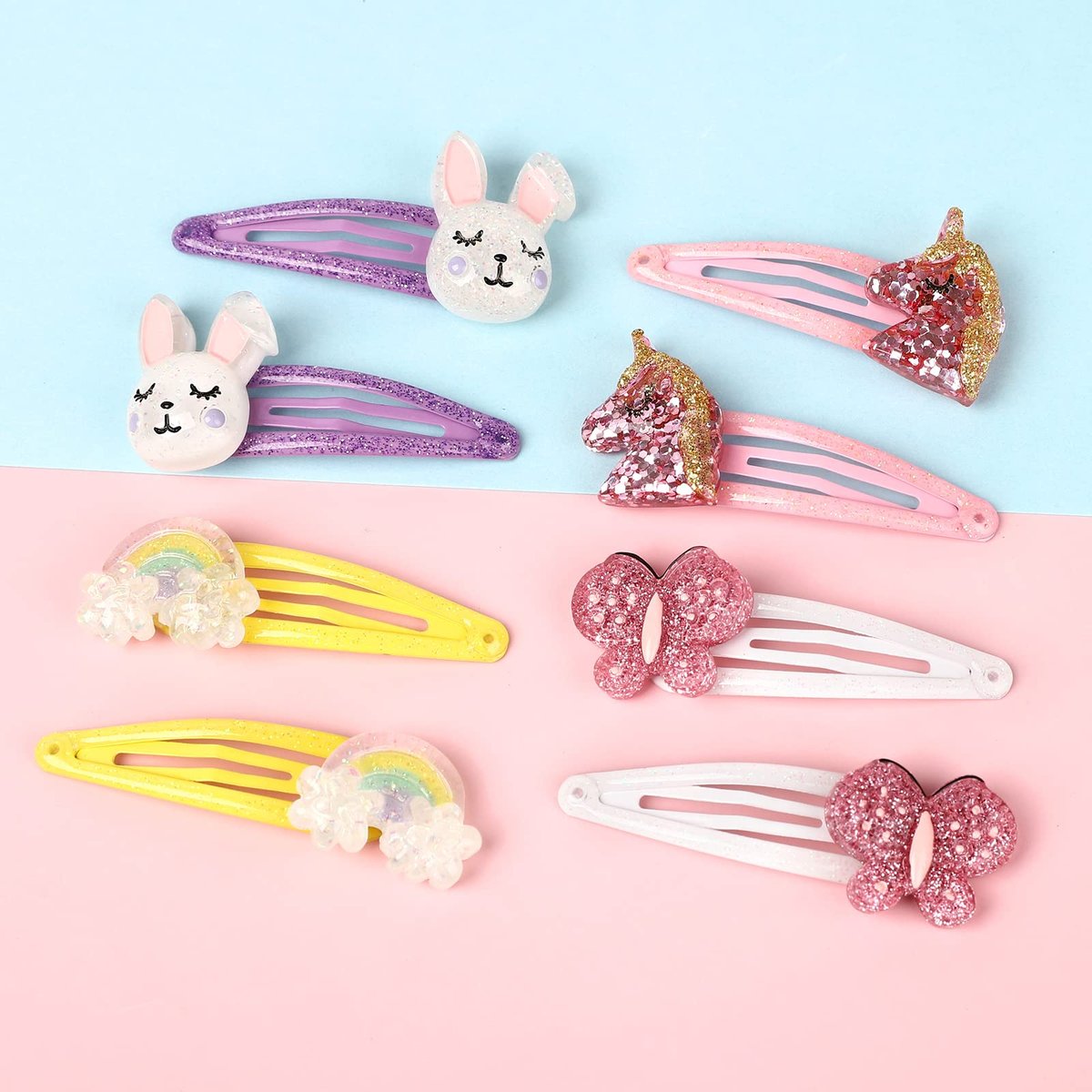 Wingchold 16-Piece Unicorn, Butterfly, Flower, Rabbit Hair Clips Set - Sparkly Rainbow Hair Accessories for Toddlers & Kids, Party Favors & Birthday Gifts - görsel 13