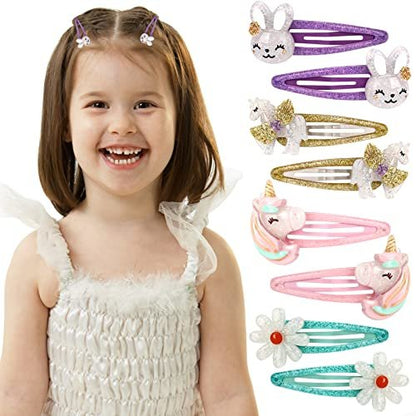 Wingchold 16-Piece Unicorn, Butterfly, Flower, Rabbit Hair Clips Set - Sparkly Rainbow Hair Accessories for Toddlers & Kids, Party Favors & Birthday Gifts