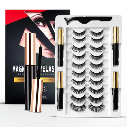 Cintizon Magnetic Eyelashes Natural Look – 10 Pairs Reusable False Lashes with 4 Tubes Magnetic Eyeliner & Tweezer