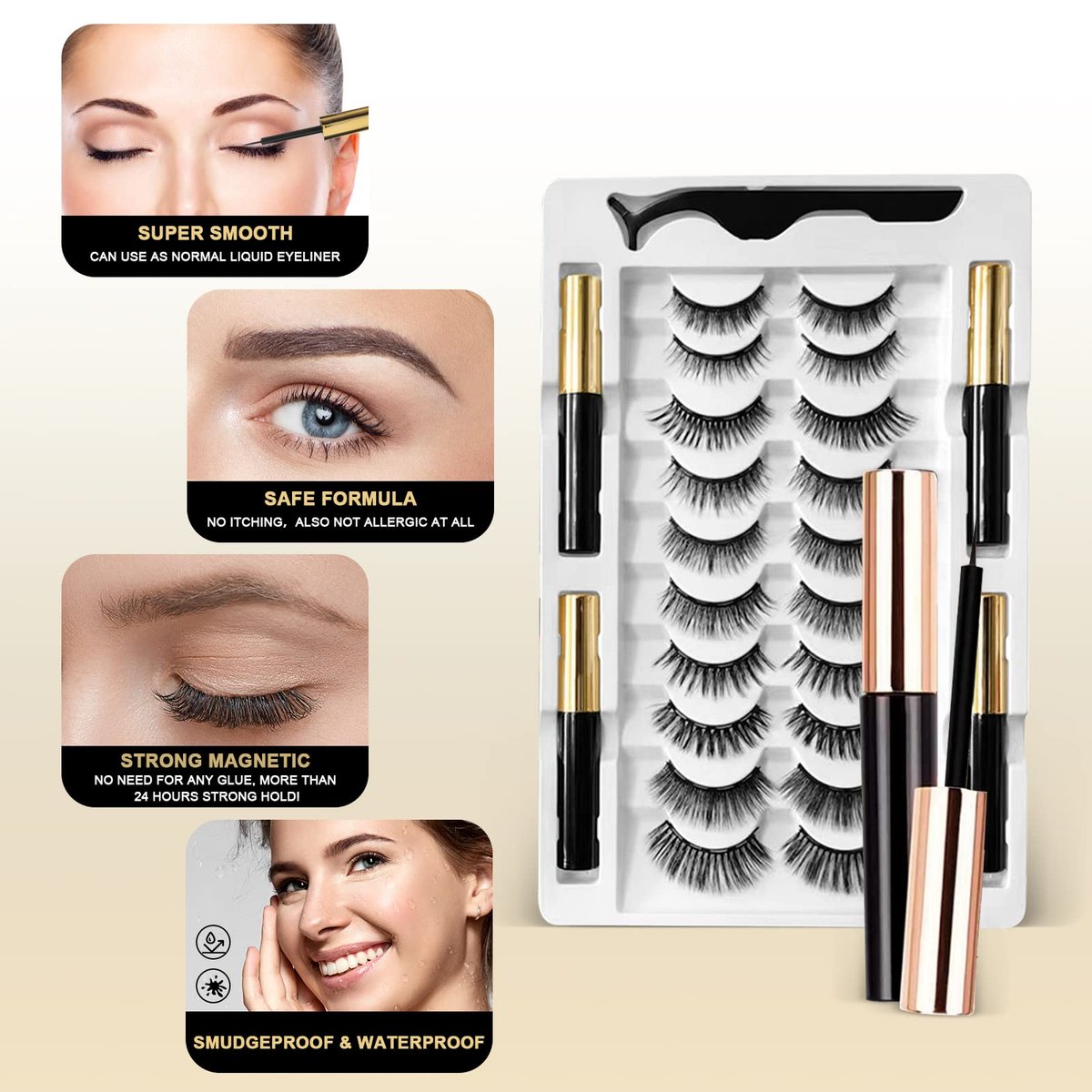 Cintizon Magnetic Eyelashes Natural Look – 10 Pairs Reusable False Lashes with 4 Tubes Magnetic Eyeliner & Tweezer - görsel 11