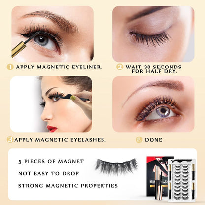 Cintizon Magnetic Eyelashes Natural Look – 10 Pairs Reusable False Lashes with 4 Tubes Magnetic Eyeliner & Tweezer