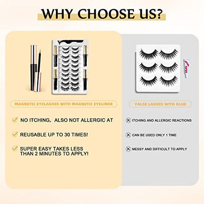 Cintizon Magnetic Eyelashes Natural Look – 10 Pairs Reusable False Lashes with 4 Tubes Magnetic Eyeliner & Tweezer