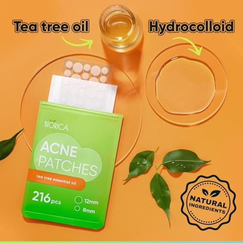 BIORICA Pimple Patches with Tea Tree Oil - 216 Hydrocolloid Acne Patches for Face, Blemish Dots, Pimple Stickers - görsel 10