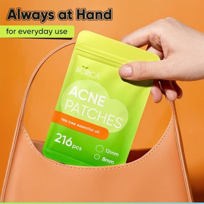 BIORICA Pimple Patches with Tea Tree Oil - 216 Hydrocolloid Acne Patches for Face, Blemish Dots, Pimple Stickers