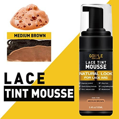 Melting Lace Lace Tint Mousse for Women - Natural Finishing Color on Wigs, Toupees, and Hairpieces - Wig Glue Tool Set (Mocha- Medium Brown) Avelisse