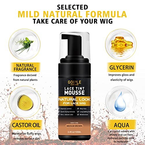 Melting Lace Lace Tint Mousse for Women - Natural Finishing Color on Wigs, Toupees, and Hairpieces - Wig Glue Tool Set (Mocha- Medium Brown) Avelisse