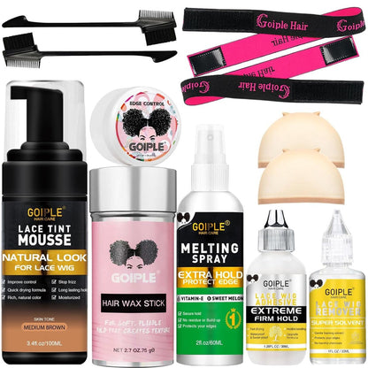 Melting Lace Lace Tint Mousse for Women - Natural Finishing Color on Wigs, Toupees, and Hairpieces - Wig Glue Tool Set (Mocha- Medium Brown) Avelisse