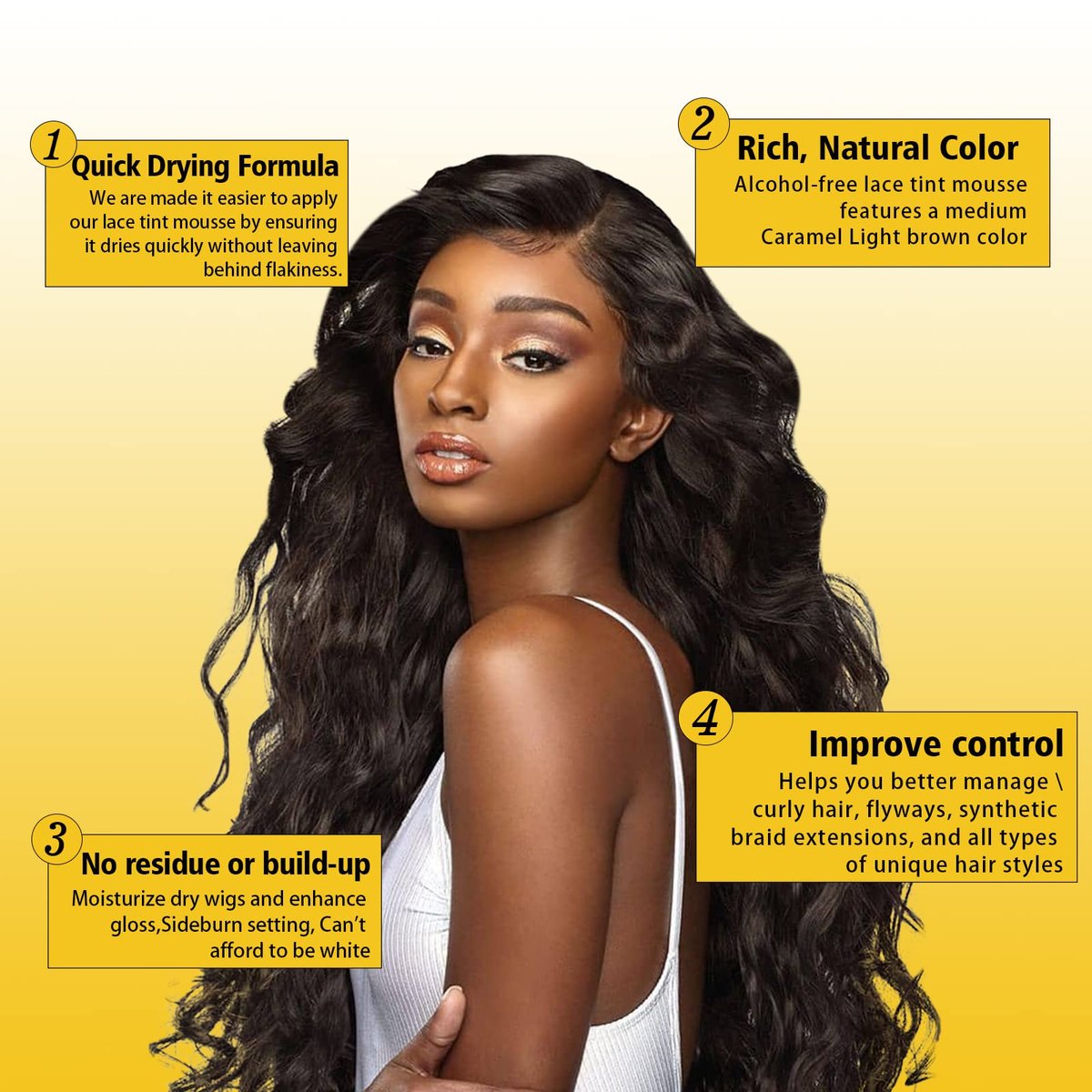 Melting Lace Lace Tint Mousse for Women - Natural Finishing Color on Wigs, Toupees, and Hairpieces - Wig Glue Tool Set (Mocha- Medium Brown) Avelisse