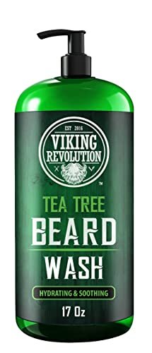 Viking Revolution Tea Tree Oil Beard Wash and Conditioner for Men - Natural Beard Softener Set with Argan Oil, Vitamin E and Ginseng - Beard Shampoo and Conditioner Set (17 Oz) Avelisse