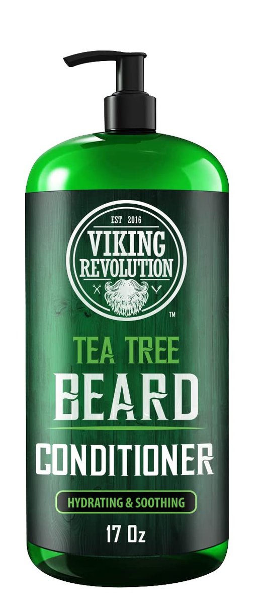 Viking Revolution Tea Tree Oil Beard Wash and Conditioner for Men - Natural Beard Softener Set with Argan Oil, Vitamin E and Ginseng - Beard Shampoo and Conditioner Set (17 Oz) Avelisse