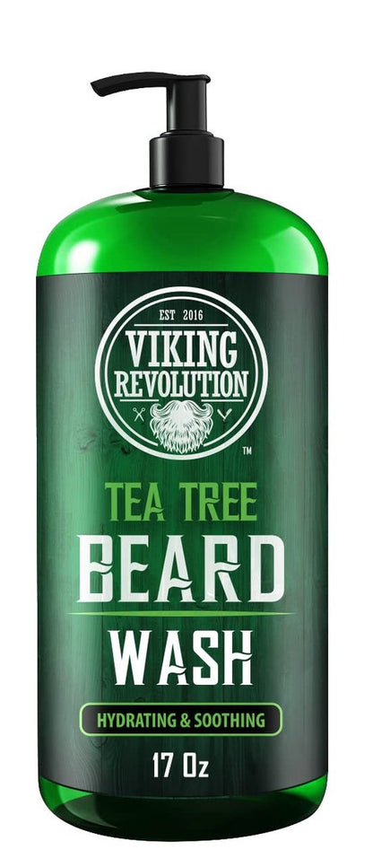 Viking Revolution Tea Tree Oil Beard Wash and Conditioner for Men - Natural Beard Softener Set with Argan Oil, Vitamin E and Ginseng - Beard Shampoo and Conditioner Set (17 Oz) Avelisse