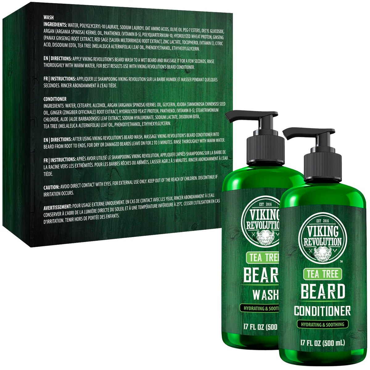 Viking Revolution Tea Tree Oil Beard Wash and Conditioner for Men - Natural Beard Softener Set with Argan Oil, Vitamin E and Ginseng - Beard Shampoo and Conditioner Set (17 Oz) Avelisse