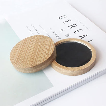 GSHLLO 3-Piece Round Wooden Compact Makeup Mirror Set - Portable Travel Mirrors for Women & Girls