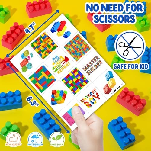 96PCS Building Block Pre-Cut Temporary Tattoos - Cute Party Favors for Kids, Boys & Girls | Birthday Party Supplies, Decorations, Stickers, Gifts, Classroom & School Prizes (Green, Normal) - görsel 10