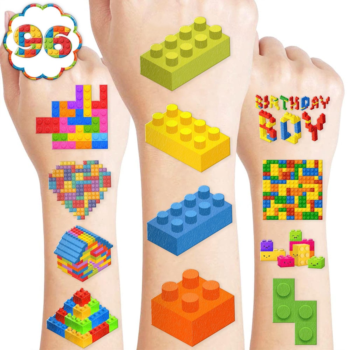 96PCS Building Block Pre-Cut Temporary Tattoos - Cute Party Favors for Kids, Boys & Girls | Birthday Party Supplies, Decorations, Stickers, Gifts, Classroom & School Prizes (Green, Normal) - görsel 17