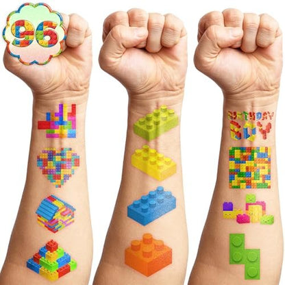 96PCS Building Block Pre-Cut Temporary Tattoos - Cute Party Favors for Kids, Boys & Girls | Birthday Party Supplies, Decorations, Stickers, Gifts, Classroom & School Prizes (Green, Normal)