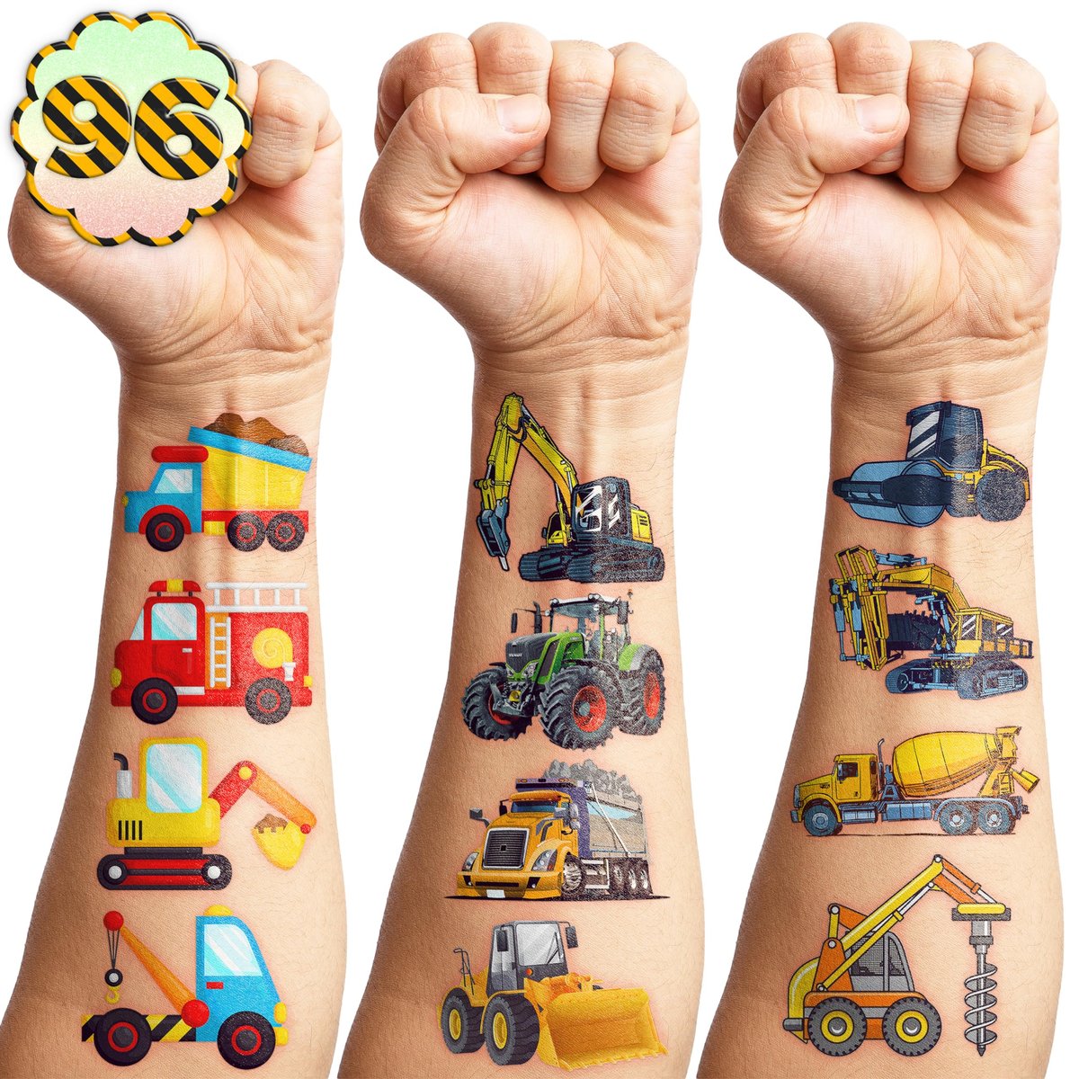 Construction Temporary Tattoos for Kids - 96PCS Vehicle Excavator Bulldozer Stickers Party Favors, Birthday Supplies, Classroom Prizes - görsel 15