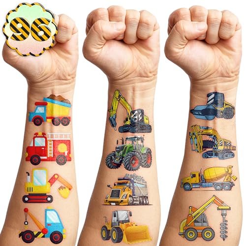 Construction Temporary Tattoos for Kids - 96PCS Vehicle Excavator Bulldozer Stickers Party Favors, Birthday Supplies, Classroom Prizes - görsel 16