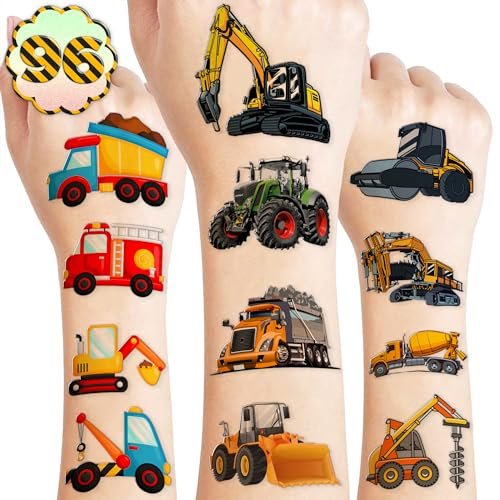 Construction Temporary Tattoos for Kids - 96PCS Vehicle Excavator Bulldozer Stickers Party Favors, Birthday Supplies, Classroom Prizes - görsel 2