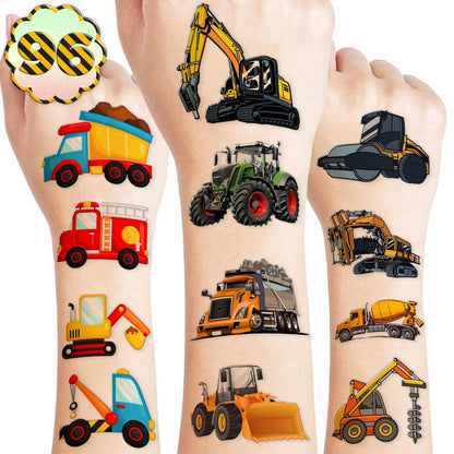 Construction Temporary Tattoos for Kids - 96PCS Vehicle Excavator Bulldozer Stickers Party Favors, Birthday Supplies, Classroom Prizes