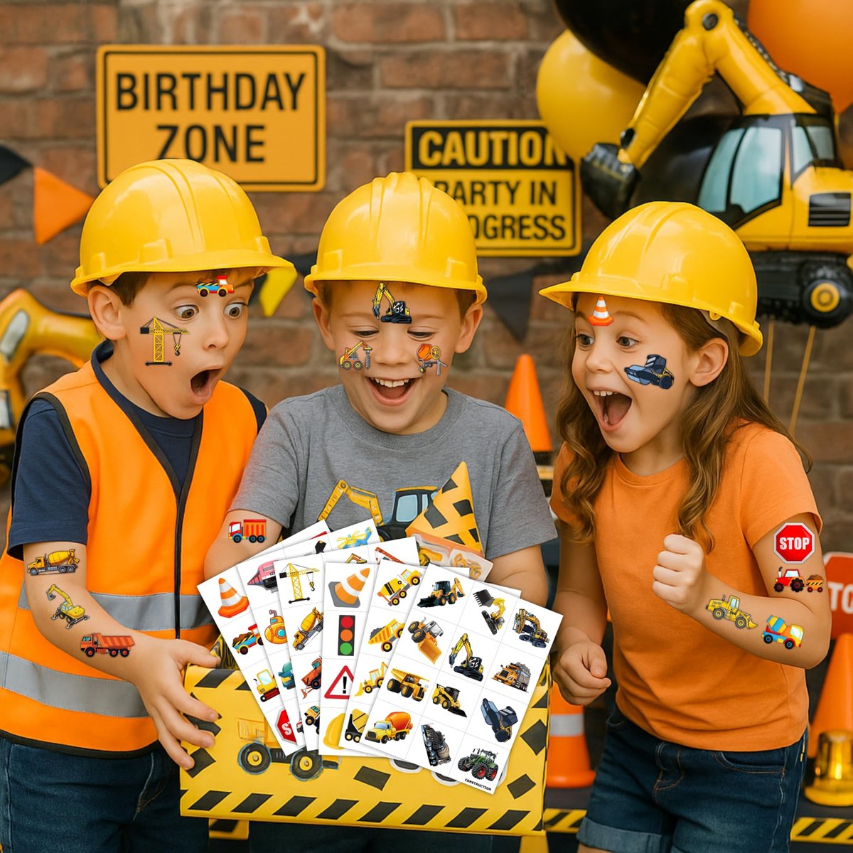 Construction Temporary Tattoos for Kids - 96PCS Vehicle Excavator Bulldozer Stickers Party Favors, Birthday Supplies, Classroom Prizes - görsel 5